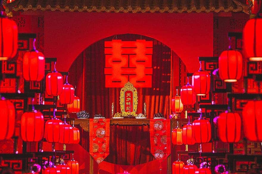 el rojo en la decoración de una boda china